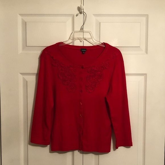 Rafaella Red Button Down Sweater - Picture 1 of 3